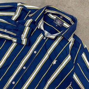 RRL Polo Ralph Lauren Blue Yellow Striped Button Down Shirt Mens‎ XL